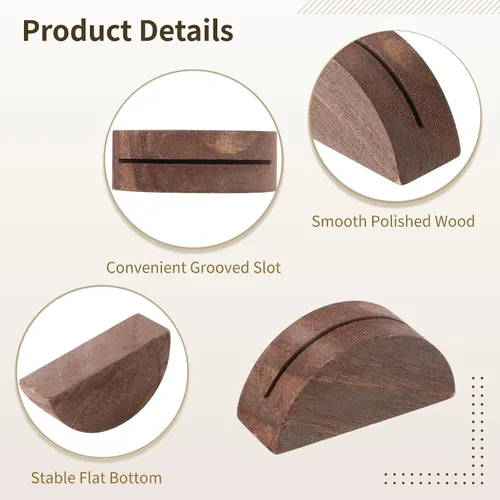Vista 4 de Paquete de 50 soportes para números de mesa, pequeños tarjeteros de madera, elegante diseño medio redondo para tarjetas de identificación