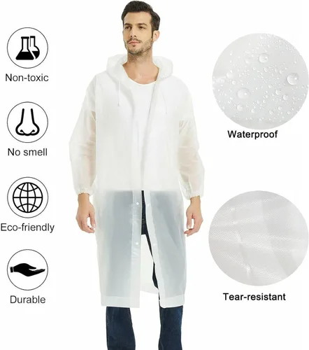Vista 3 de Paquete de 2 chaquetas de lluvia reutilizables impermeables (EVA) transparentes, unisex, poncho de lluvia