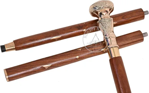 Vista 5 de Bastón de madera plegable con mango de latón victoriano, para hombre y mujer