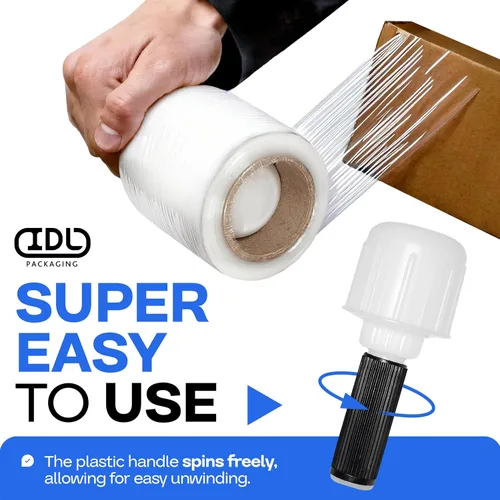 Vista 4 de IDL Packaging Mini rollo elástico de 3 pulgadas, 700 pies, calibre 120 (paquete de 2) con un mango de plástico incluido – Envoltura de plástico