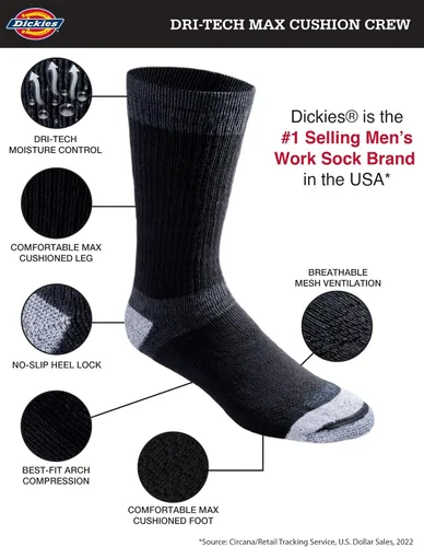 Vista 2 de Dickies Calcetines altos Dri-tech Moisture Control Max para hombre, disponibles en tallas M-XL (6, 12 pares)