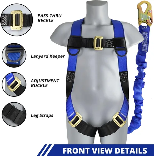 Vista 2 de TRSMIMA Arnés de seguridad para protección contra caídas, kit de arnés de techo de construcción de cuerpo completo, cordón de 6 pies ANSI