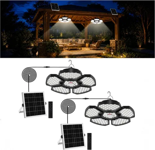 Vista 8 de T-SUN Luz Solar para Cobertizo Interior y Exterior, 1200LM 156LED Luz Colgante con Sensor de Movimiento con 5 Modos de Iluminación y Control Remoto