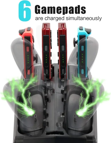 Vista 5 de Cargador de controlador para interruptor, base de carga para Switch 4 Joy-Cons, 4 controladores Pro y 2 controladores Poke Ball Plus, estante