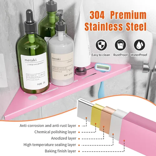 Vista 9 de Estante esquinero para ducha, acero inoxidable 304, negro, montaje en pared, triangular, 10 x 10 pulgadas, resistente a fugas, paquete de 2 Blanco