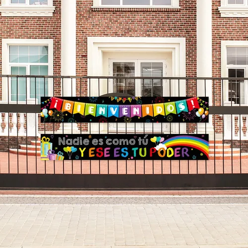 Vista 6 de Blulu Cartel de bienvenida en español, cartel inspirador en español para el primer día de escuela, cartel motivacional con 40 puntos adhesivos