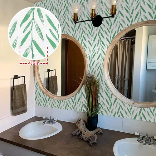 Vista 2 de Wudnaye Papel tapiz de hojas verdes para despegar y pegar, papel tapiz floral de 17.7 x 118 pulgadas, papel de contacto floral moderno