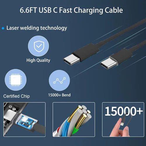 Vista 5 de Cargador de teléfono 17, 16, 15, carga rápida, bloque de carga USB C de 30 W con cable de carga C de 6.6 pies de largo para teléfono 17, 16, 15 Pro