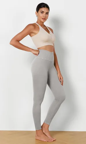 Vista 4 de ODODOS Leggings sin costuras para mujer, cintura alta, lavado ácido, acanalado, pantalones de entrenamiento, gimnasio, yoga