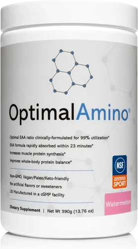 Vista 8 de OptimalAmino® Mejor Bebida de Recuperación Pre/Post Entrenamiento, Suplemento de Aminoácidos Esenciales con 99% de Utilización, Certificado NSF