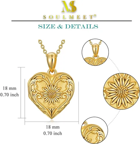 Vista 6 de SOULMEET Collar personalizado de oro macizo de 10 quilates, 14 quilates y 18 quilates, diseño de girasol, estrella, cruz, rosa, loto, mariposa