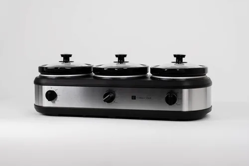 Vista 5 de CULINARY CHEF, triple olla de cocción lenta, servidor de buffet de 2.5 cuartos x 3 ollas, calentador de alimentos - Acero inoxidable