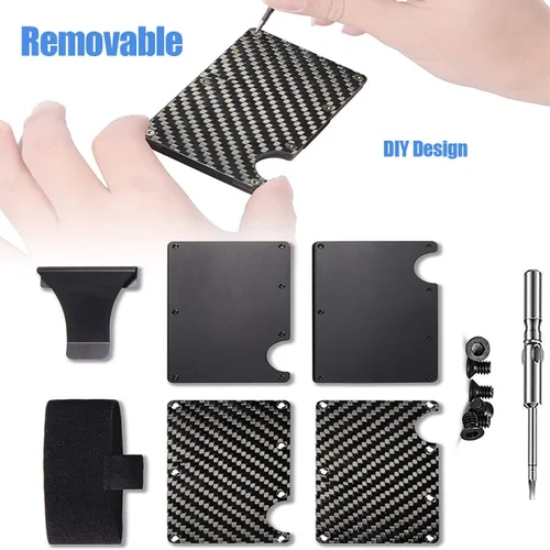 Vista 7 de JYHF - Cartera con clip de bloqueo RFID para hombres y mujeres, cartera minimalista para tarjetas de créditoorganizador, billeteras de fibra