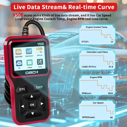 Vista 4 de Herramienta de diagnóstico del escáner OBD2: herramienta de escáner de código de luz del motor con reinicio, DTC, flujo de datos, preparación I/M
