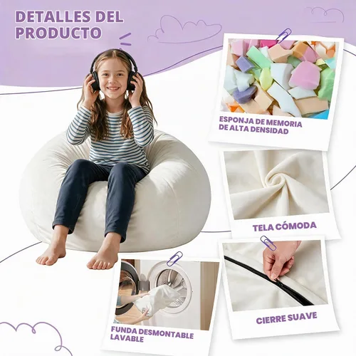 Vista 4 de Silla Puf de 2 Pies con Funda de Terciopelo Ultra Suave Sofá Puf con Espuma con Memoria Sillas Puf de Tamaño Grande Sofá Perezoso para Dormitorio