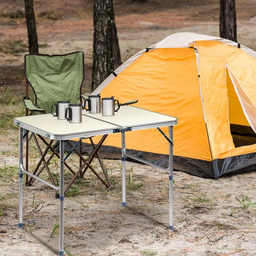 Vista 9 de Mesa plegable portátil multiusos de 35 pulgadas, mesa rectangular de plástico para eventos con asa de transporte, altura ajustable para picnic