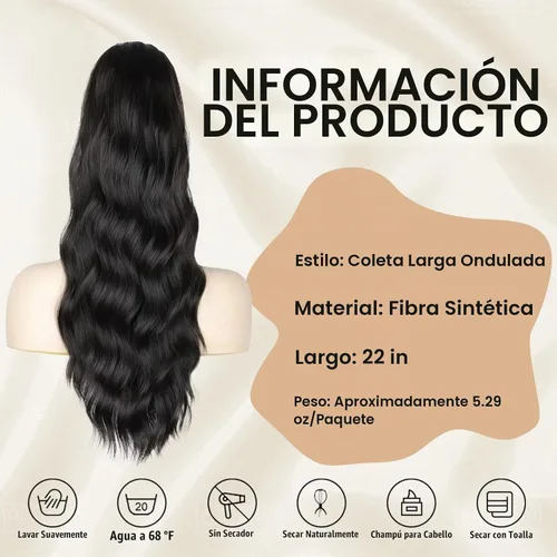 Vista 5 de FREEMEIGE Extensión de Cola de Caballo Negra con Cordón Extensión de Cola de Caballo Larga y Ondulada para Mujeres Extensión de Cabello de Cola de 1b