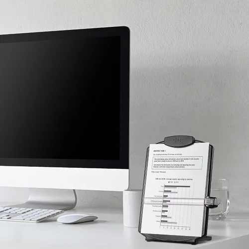 Vista 4 de Staples Soporte de plástico para documentos con clip y barra guía, negro, soporte de copia para escritorio, soporte de papel ajustable