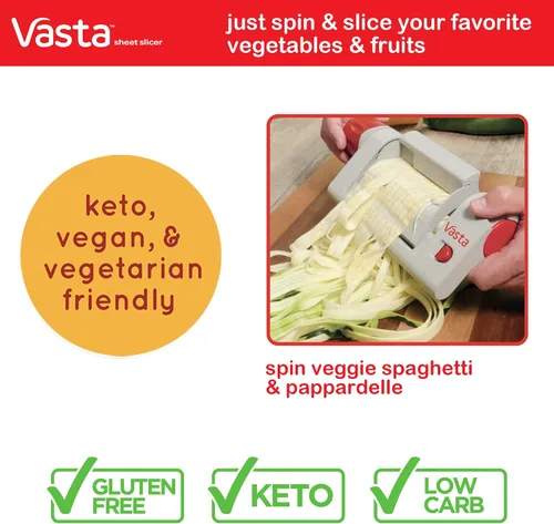 Vista 2 de Vasta - Cortador de verduras y hojas de frutas, cuchillas de acero inoxidable sin BPA, crea espaguetis y pappardelle bajos en carbohidratos, keto