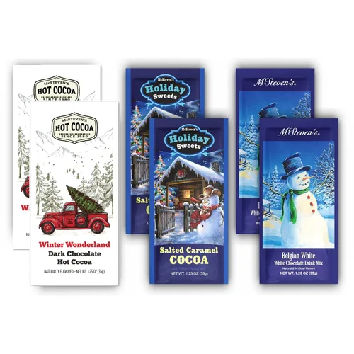 Vista 5 de Juego de regalo de chocolate caliente de Navidad de seis (6) porciones individuales - Juego de regalo gourmet o relleno de medias