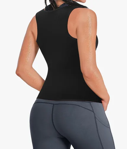 Vista 2 de GAODI Chaleco de entrenamiento de cintura para mujer, corsé delgado, camiseta sin mangas con cremallera, camisa de compresión, traje de sauna