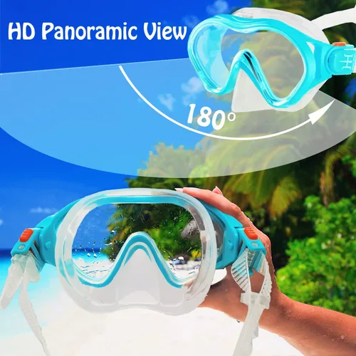 Vista 3 de Equipo de esnórquel para niños, esnórquel seco HH HHAO Sport Kids Snorkel Set Junior Anti niebla vista panorámica de 180°, gafas de natación