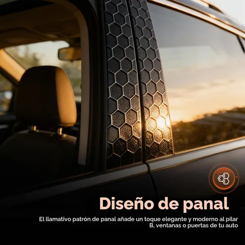 Vista 4 de 2 calcomanías de pilar B para automóvil, diseño de panal 3D con patrón hexagonal de pilar B, impermeables, resistentes a los arañazos, calcomanías