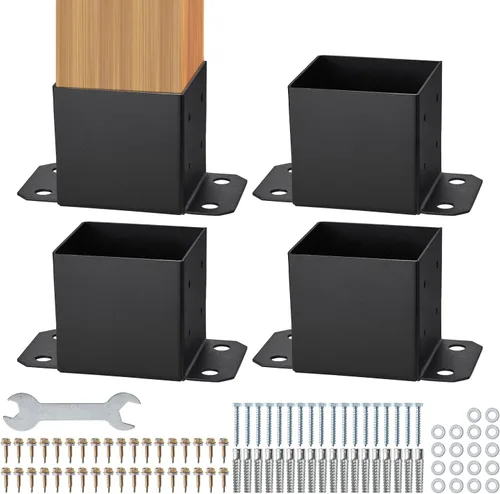 Vista 11 de VEVOR Base para Poste 4x4 2 Piezas, Tamaño Interior 3.6"x3.6" Soportes de Base para Poste, Anclaje de Poste de Servicio Pesado con Recubrimiento