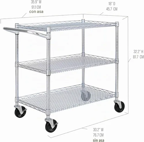 Vista 5 de Seville Classics carrito utilitario multifunción industrial, clasificado por NSF Acero