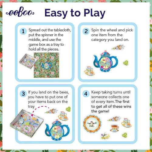 Vista 7 de eeBoo Kitten's Time for Tea Spinner Game, Story Building, 2-4 jugadores