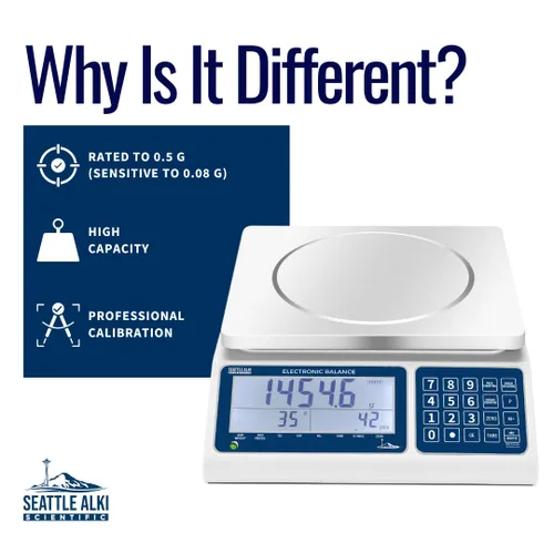 Vista 3 de Seattle Alki Counting Scale 66.1 lbs x 0.02 oz USA Company Balanza industrial para piezas pequeñas. Unidades: g, libras, oz, kg.