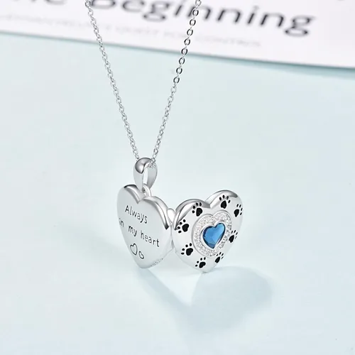 Vista 3 de Paw Print HeartTree of LifeDream CatherButterflySunflower Locket Necklace Sterling Silver Picture Photo Necklace for Women Girls
