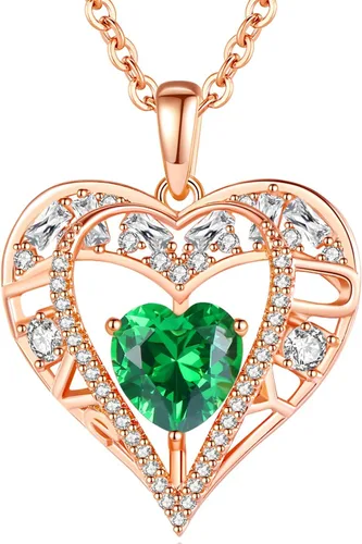 Vista 91 de Collar de cristal de 5 corazones, chapado en oro rosa de 18 quilates, colgante con cadena de plata de ley 925 de 18 + 2 pulgadas, joyería de piedra