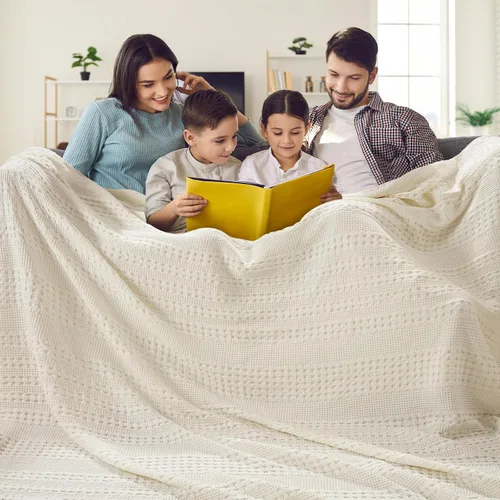 Vista 17 de PHF Manta ligera de punto gofre 100% algodón para cama, King, color blanco 02 Blanco