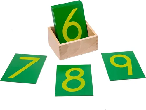 Vista 2 de Adena Montessori Cuenta matemáticas de madera, números de papel de lija con caja para niños pequeños, material matemático de desarrollo temprano