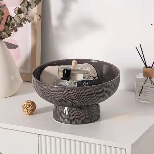 Vista 7 de Frutero de cerámica con pedestal de 10 pulgadas (gris)