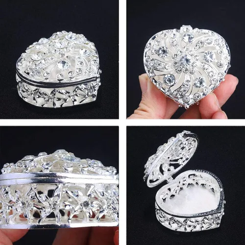 Vista 7 de YU FENG Bling Heart - Caja de joyería con bisagras coleccionables de cristal esmaltado con joyas