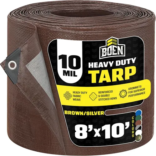 Vista 14 de Lona resistente impermeable Marrón/plata, 6' x 8' de 10 mil de grosor Lonas a prueba de rasgaduras Material de tejido grueso, resistente a