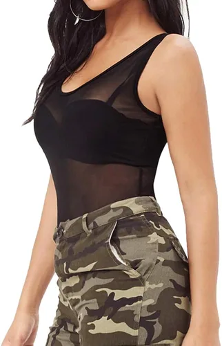 Vista 4 de MANGOPOP Women's Round Neck Sleeveless T Shirt Tank Top Bodysuits Jumpsuits