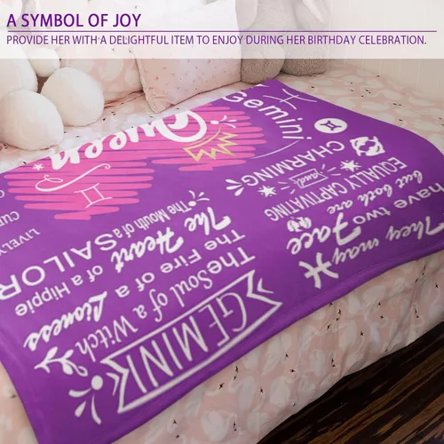 Vista 5 de Manta del zodiaco Gemini de 50 x 60 pulgadas, forro polar agradable a la piel con diseño original y citas, regalo ideal para cumpleaños de junio