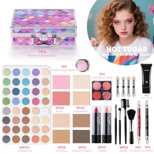 Vista 3 de Hot Sugar Kit de maquillaje para niñas de 10 a 12 años, juego de maquillaje para niñas de 8 a 12 años, 14 a 16 años, caja de belleza con cosméticos