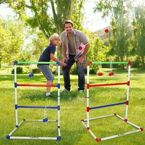 Vista 6 de WIn SPORTS Juego de lanzamiento de escalera para exteriores, juego de lanzamiento de pelota para interiores con 6 bolos pesados, funda de transporte