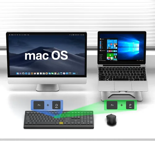 Vista 7 de Combo de teclado y mouse inalámbricos, teclado de computadora silencioso de tamaño completo y ratones inalámbricos con 3 DPI ajustables, 2.4G sin