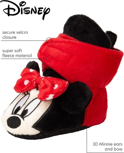 Vista 2 de Disney Botines Minnie Mouse para bebés y niñas, calcetines de vellón suave (recién nacidobebé)