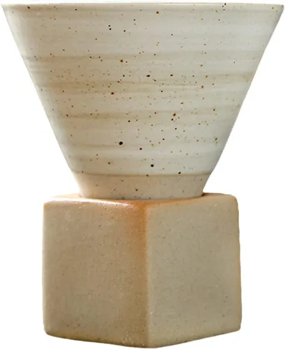 Vista 12 de Taza de café de cerámica gruesa con base, taza de porcelana creativa con forma de cono triangular de 6.8 fl oz, tazas pequeñas personalizadas