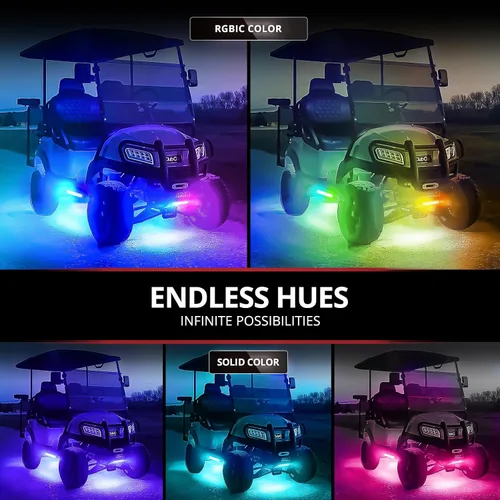 Vista 3 de OPT7 Aura DreamColor - Kit de luz LED para carrito de golf de 12 V con aplicación y control remoto, 4 tiras de luz multicolor impermeables