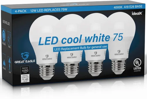 Vista 8 de Great Eagle - Bombillas LED A19 equivalentes a 75 W, certificación UL, color blanco cálido de 2700 K, bombillas LED de 75 W, no regulables, repuesto