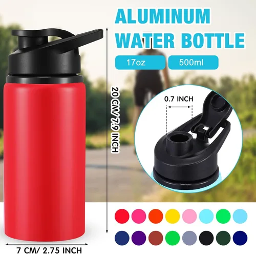 Vista 2 de Eaasty 16 botellas de agua de aluminio de 17 onzas a granel, multicolor reutilizable, botella deportiva con tapas a presión, paquete múltiple