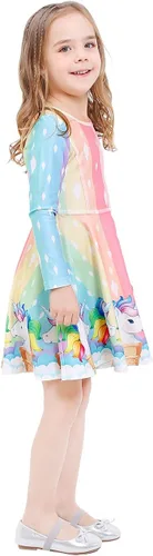 Vista 2 de LaBeca - Vestido sin mangas o de manga larga para niñas, vestidos informales con diseño de unicornio o sirena para niñas pequeñas o grandes