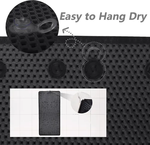 Vista 4 de Tapete para ducha y baño, antideslizante, lavable a máquina y extra grande, tapetes para bañera con agujeros de drenaje y ventosas, tapetes de Negro